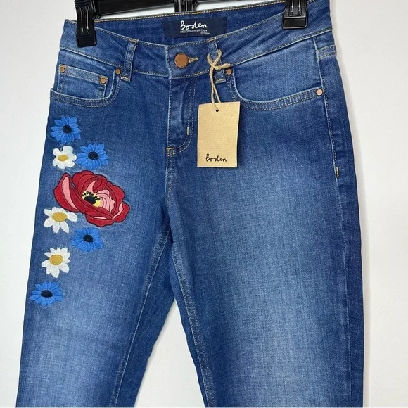 Boden the cavendish girlfriend jeans size 2 Petite embroidered New - Picture 7 of 9